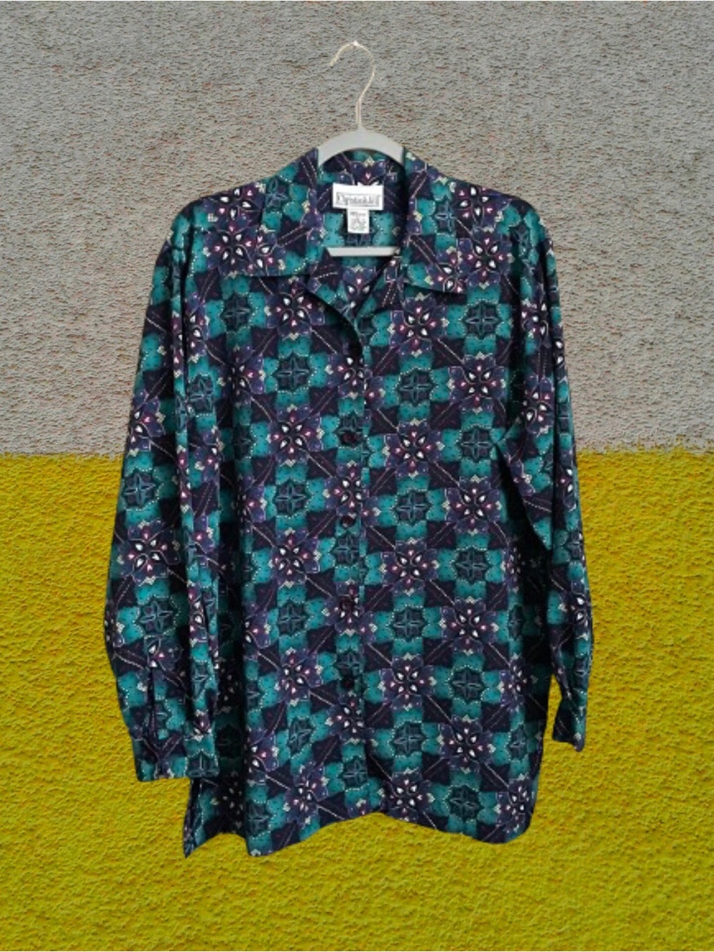 Vintage OTT patterned Christie & Jill longsleeve buttonfront shirt mod sz L